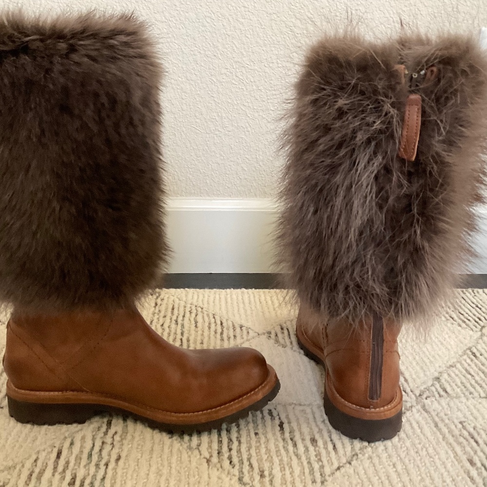 Brunello Cucinelli Brown Leather Boots with Fur Shaft